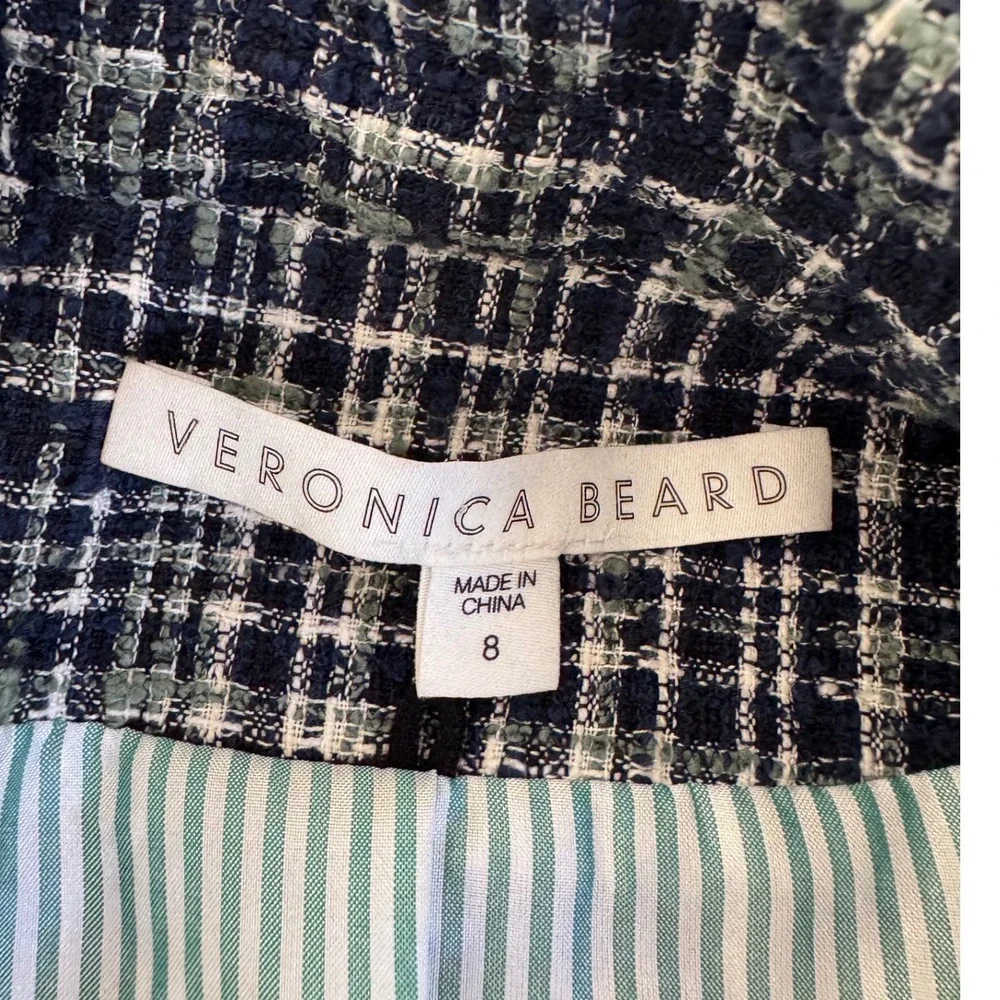 Veronica Beard Cutaway Dickey Blazer 8 Navy Plaid Tweed Quiet Luxury Jacket
